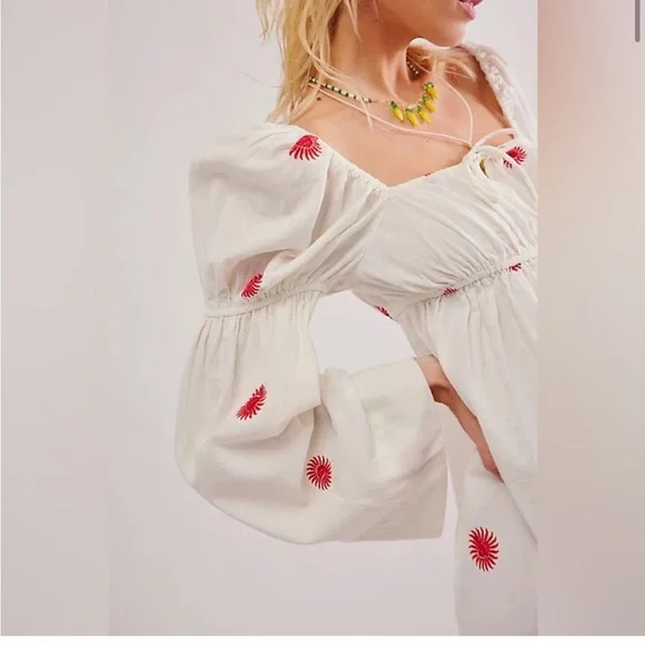 Free People Emory Embroidered Long Sleeve cottage   Midi dress  Size Small New - Picture 3 of 7